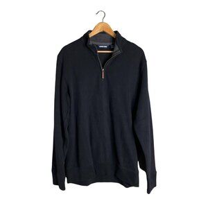 Land's End L/T 42-44 Men's‎ 1/4 Zip Ribbed Pullover Solid Black Mock High Neck